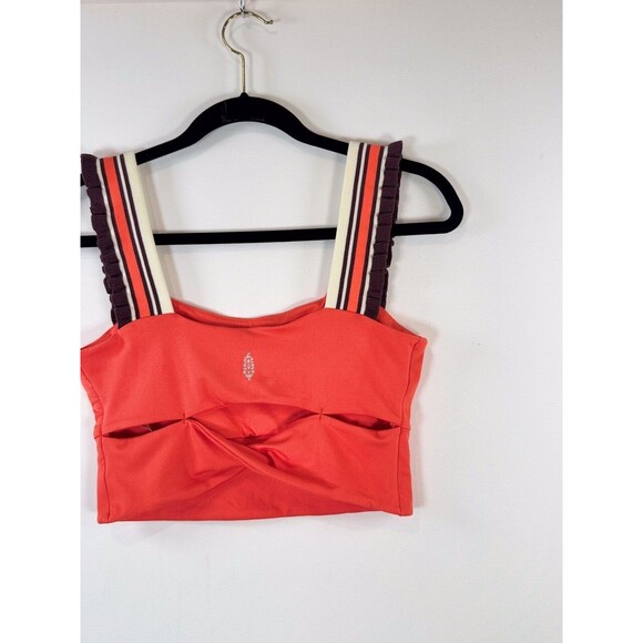 FP Movement Womens Top Red Time Out Tank Cropped Ruffle Cut Out Back Medium - Picture 8 of 9